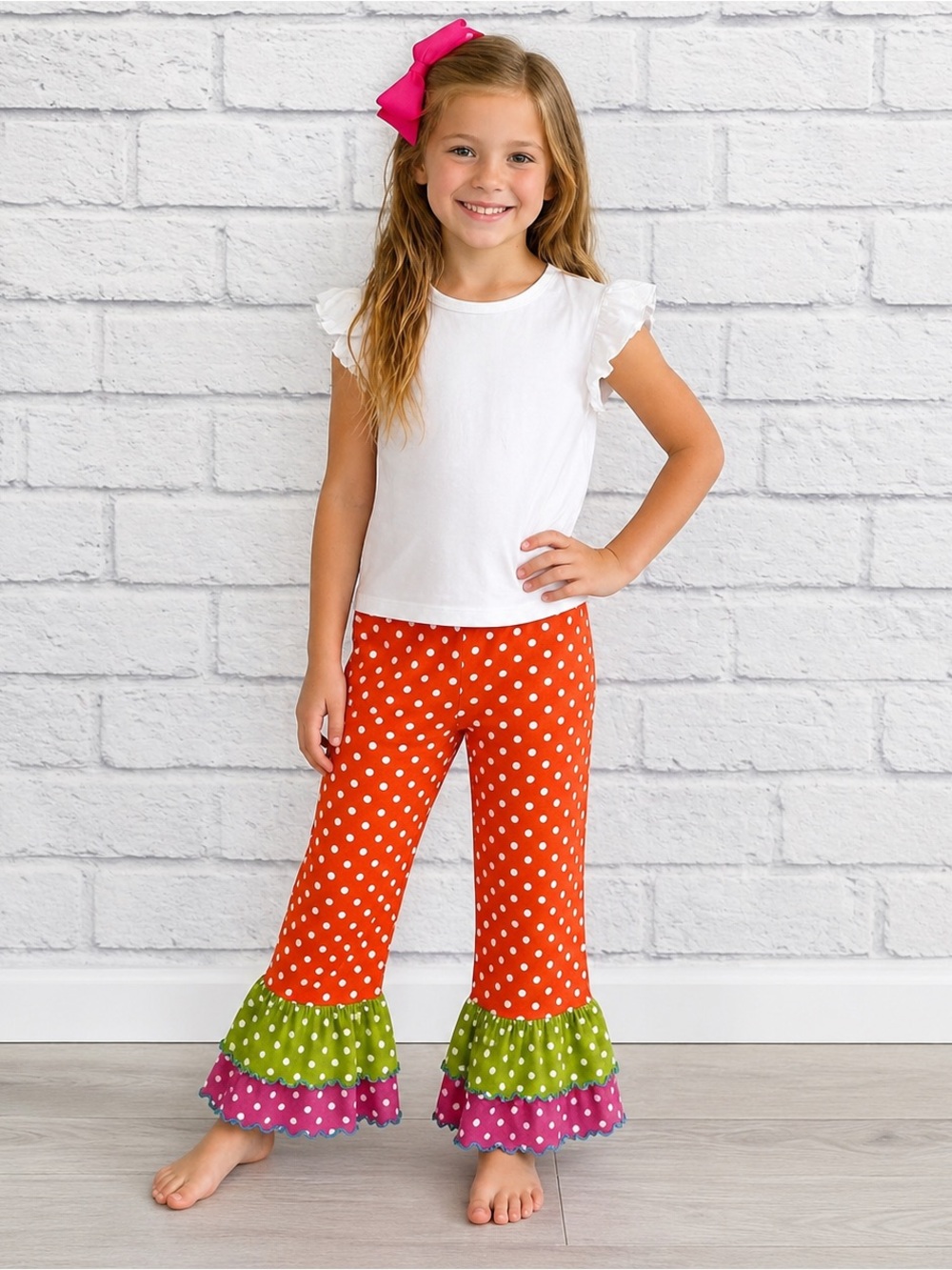 ✨ Misteev-us Polka Dot Ruffle Hem Pants Girls Sz 10 Fun & Vibrant ✨
